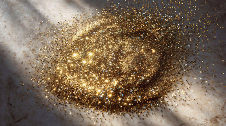 gold glitter circle of light shine sparkles and gold.Beautiful futuristic glittering in space on black background.の素材