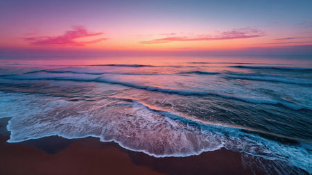 sunrise and clouds over ocean. Ocean beach colorful sunrise, Morning over the sea, realistic photoの素材