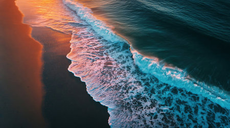 sunrise and clouds over ocean. Ocean beach colorful sunrise, Morning over the sea, realistic photoの素材