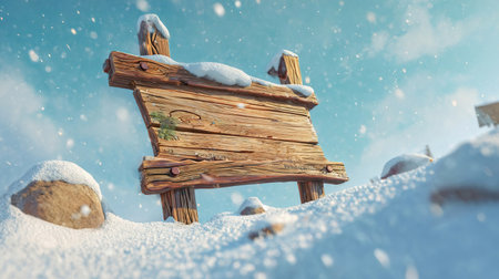 wooden signboard in snow, whimsical cartoonish styleの素材