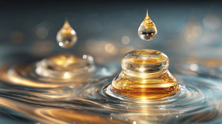 3D illustration of glowing serum droplets penetrating skin layers, enhancing hydration and elasticity. A perfect visual for luxury skincare, beauty science, and innovative cosmetic formulations.の素材