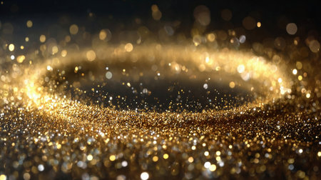 Golden glitter circle Festive luxury golden glitter circle sparkling sparkling light shine. 4k special events ceremony awards. Gold glittering ring, magic glow, bright light sparks with bokeh effectの素材