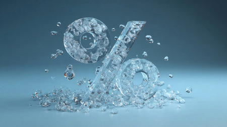 3d render of Percent icon, made of glass with dispersion effect.の素材
