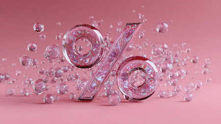 3d render of Percent icon, made of glass with dispersion effect.の素材