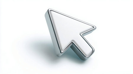 Left arrow icon cartoon minimal style. 3d Click pointer cursor arrow icon on white backgroundの素材