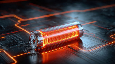 Battery technology background. Electric fast charge technology concept. power reserve conceptsの素材