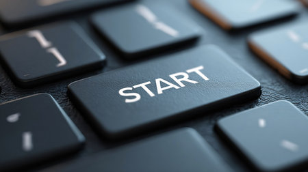 Start button at the computer keyboard. Beginning of the work, project etc concept.の素材