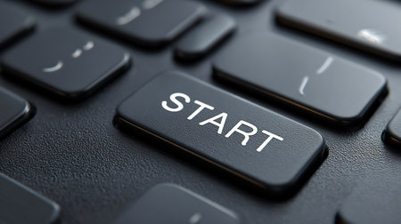 Start button at the computer keyboard. Beginning of the work, project etc concept.の素材