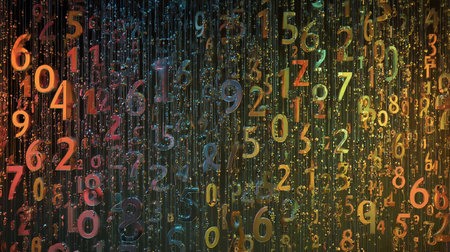 Falling childish chalk numbers. Rain of numbersの素材