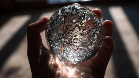 Breaking glass ball on dark backgroundの素材