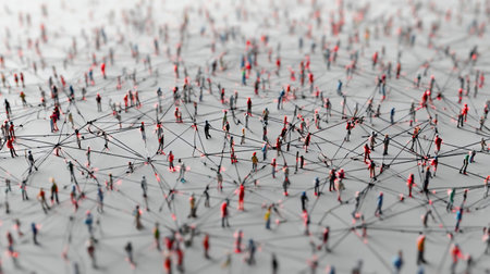 Communication in a business team online and with each other. Social connections between people. Team communication with the leader or new member of the group.の素材