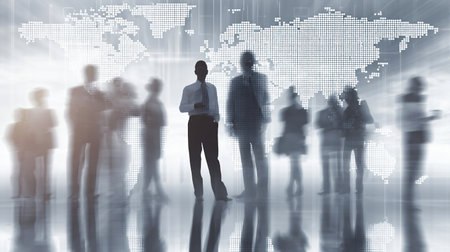 Group of Business people on global backgroundの素材