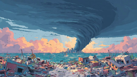 Junk site disaster indicating like tsunami, earthquake,tornado or typhoonの素材