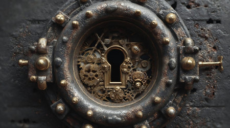 Conceptual design image with keyhole and gear mechanism inside. Keyhole and Gear Mechanism Insideの素材