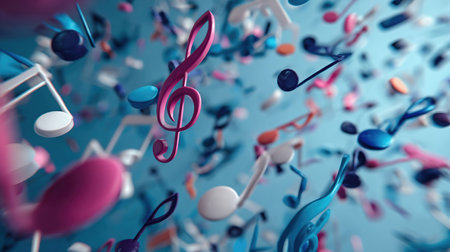 Music notes on dark background, abstract music backgroundの素材