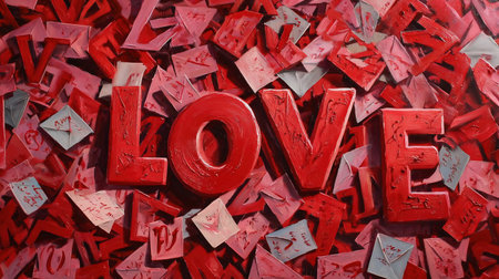 Red Love Letters. St. Valentine's Day conceptの素材