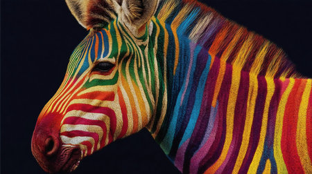 Colorful Zebra With Vibrant Stripes close upの素材