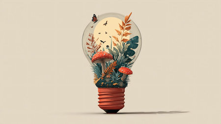Nature and Light Bulb AI Creative Concept. Idea intelligent in green nature conceptの素材