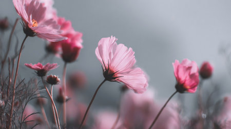 Pink Flowers on Soft Background, dreamy romantic artistic image of spring nature.の素材
