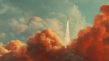 The launch of the space shuttle in an unusual, purple color. Elements of this image were furnished by NASA. Rocket Launches Into Abstract Sky With Smoke --ar 16:9の素材