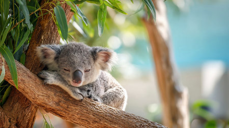 cute koala resting on the tree branch. Cute Koala Resting on a Tree During Daylightの素材