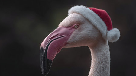 Flamingo wearing santa claus hatの素材
