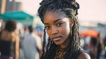 Beauty portrait of African American girl with afro hair. Beautiful black woman. Cosmetics, makeup and fashionの素材