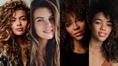 Portrait collage of women with various hair color skin tone and complexionの素材