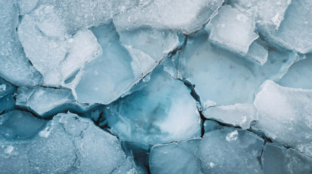 ice texture cracks baikal, abstract background winter ice transparent blue. texture of broken or cracked blue ice --ar 16:9の素材