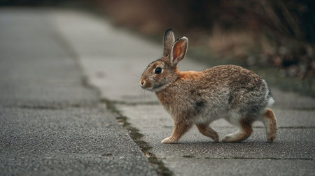 domestic rabbit walks down the street. Pets concept.の素材