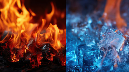 ice cubes against the background of fire, fire and ice, Fire and Ice, Contrasting Elementsの素材
