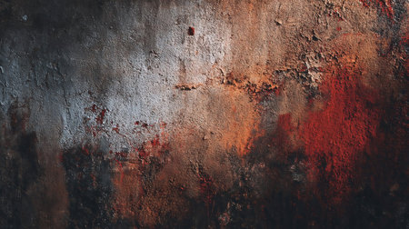 Grunge background. Grunge wall background. Red wall. Grunge textured wall with red, brown, and gray paintの素材