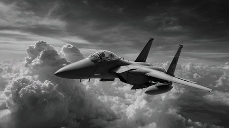 F15 military fighter jet. United States Air Force, USAF F15 Strike Eagle military fighter jet in flightの素材