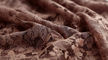 Mocha Mousse color of year 2025 lace fabric with floral patternの素材