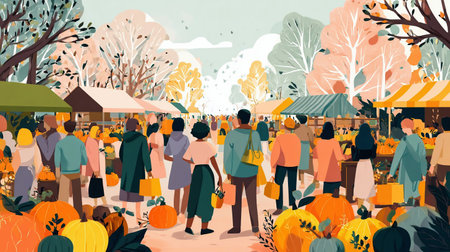 People shopping at autumn fair, harvest festivalの素材