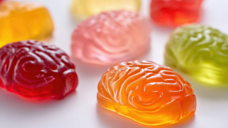 Close up view of brain shape jelly candies, delicious colorful Halloween sweetsの素材