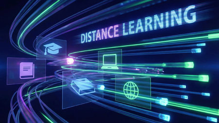 Distance learning theme with abstract high speed technology motion blurの素材