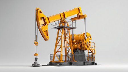 Yellow Oil Pump Jack Extraction Unit Photo Isolated On Light Backgroundの素材