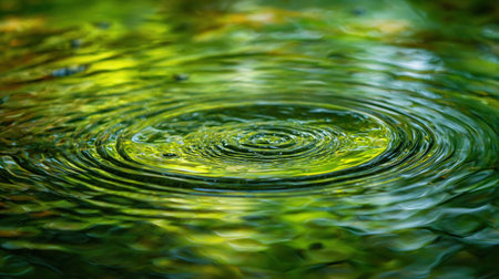 Tranquil Water Drops Create Ripples In A Green Pondの素材