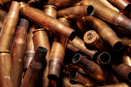 a lot of cartridges from a machine gun backgroundの写真素材