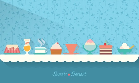Sweets and dessert on the tableのイラスト素材