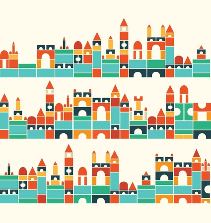 construction children color blocks house building setのイラスト素材