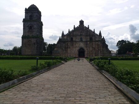 Paoay Church is historical and a famous church in Ilocos Norte の写真素材