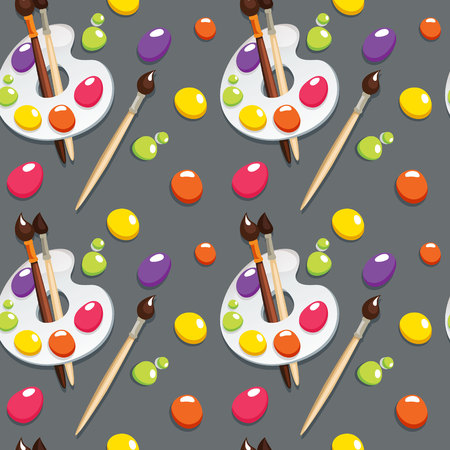  pattern with a palette and paintsのイラスト素材