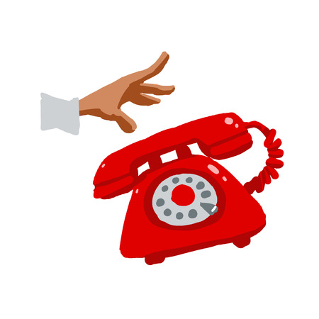 Man pick up on the old phoneのイラスト素材