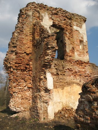 Ruins of the Krevsky lock. a laying from a red brick. background. Fortress.の写真素材