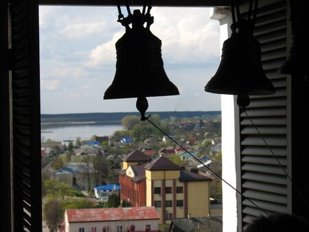 Raising of children on the Cathedral on Easter to call bellsの写真素材