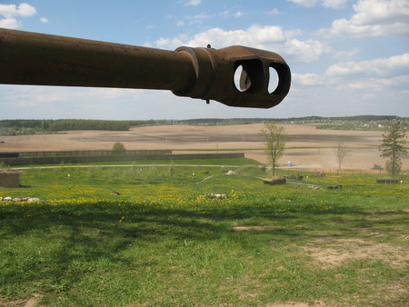 Walk across the field of fight on Stalin's Line, preparation for the main representationの写真素材
