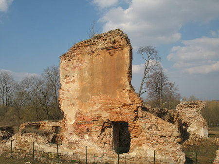 Ruins of the Krevsky lock. a laying from a red brick. background. Fortress.の写真素材