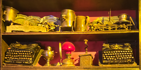 Antique stuff on shelfの写真素材